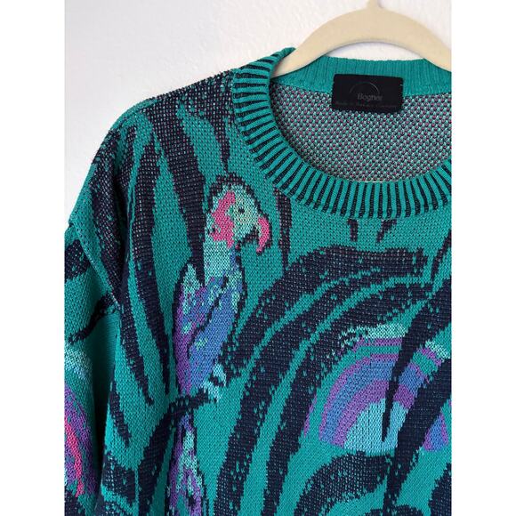 Vintage Bogner ski sweater 90s tropical palm tree toucan - Picture 7 of 9